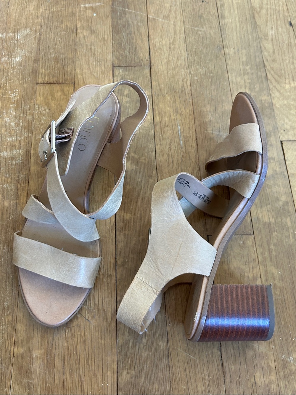 Vince Camuto Beige Tan Crisscross Slingback Block Heel Sandals